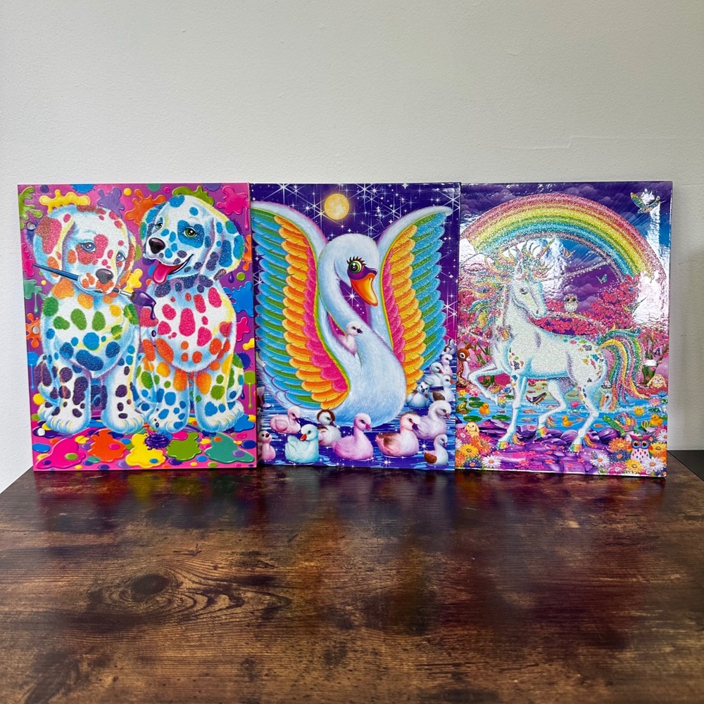 Lisa Frank 2 Pocket Folders Set of 3 Spotty Dotty Swan Unicorn Rainbow 2014